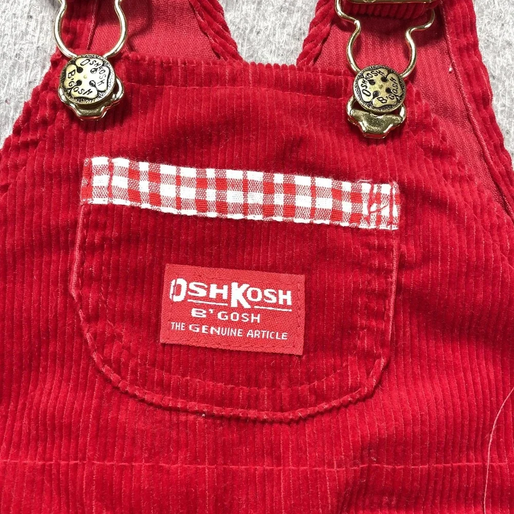 Vintage OshKosh B'gosh Overalls Infant Boys 12M Red Corduroy Gingham Vestbak USA